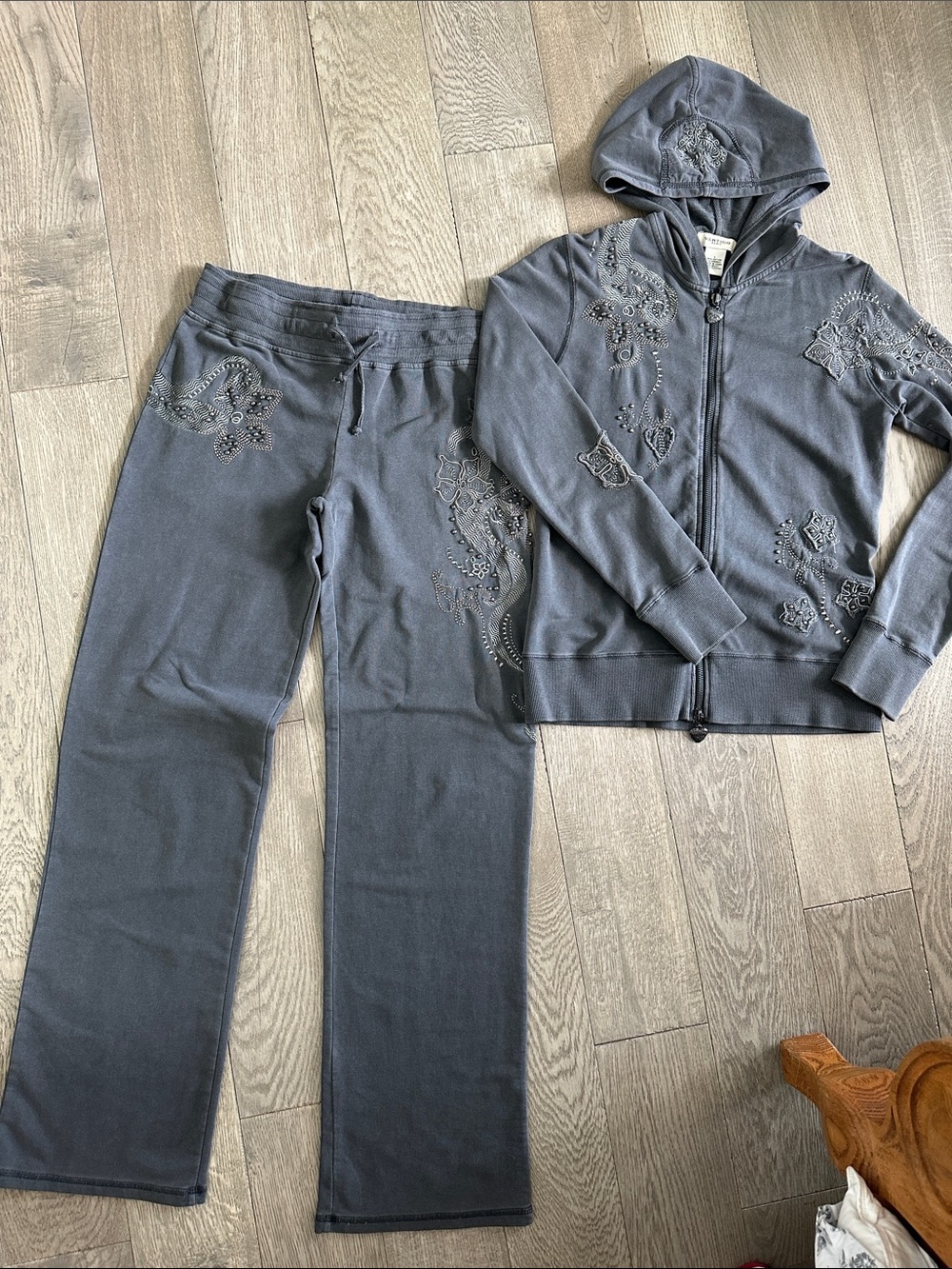 Vertigo Paris Gray Embellished Zip Hoodie & Joggers Track Suit Set